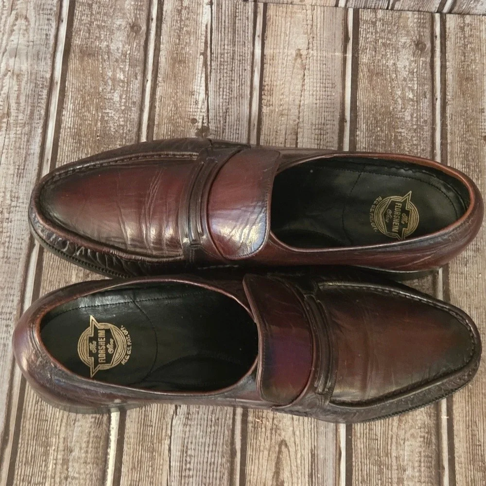 Sz 10 E Mens Florsheim‎ Como Loafers Burgundy Leather Moc Toe Dress Shoes Good